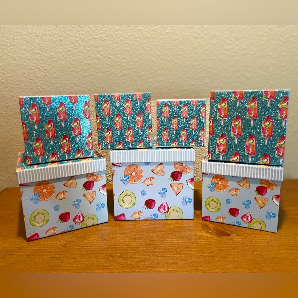 Popsicles & Fruit Themed Decorative Storage Nesting Boxes Set Of 7, Glitter Lids